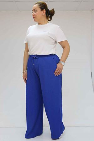 39012 Büyük Beden Bolpaça Bürümcük Pantolon - Saks