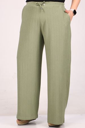 39012 Büyük Beden Bolpaça Bürümcük Pantolon - Haki