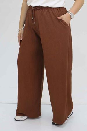 39012 Büyük Beden Bolpaça Bürümcük Pantolon - Taba