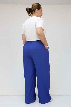 39012 Büyük Beden Bolpaça Bürümcük Pantolon - Saks