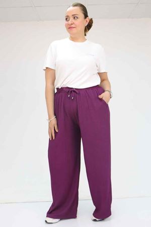 39012 Büyük Beden Bolpaça Bürümcük Pantolon - Mürdüm