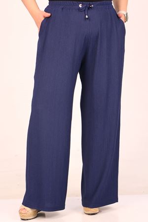 39012 Büyük Beden Bolpaça Bürümcük Pantolon - Lacivert