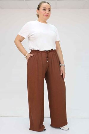 39012 Büyük Beden Bolpaça Bürümcük Pantolon - Taba