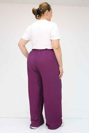 39012 Büyük Beden Bolpaça Bürümcük Pantolon - Mürdüm