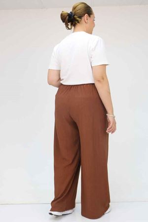 39012 Büyük Beden Bolpaça Bürümcük Pantolon - Taba