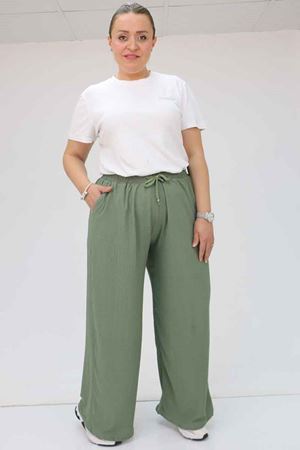 39012 Büyük Beden Bolpaça Bürümcük Pantolon - Nefti