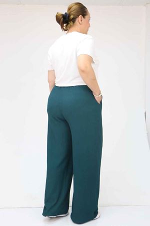 39012 Büyük Beden Bolpaça Bürümcük Pantolon - Petrol