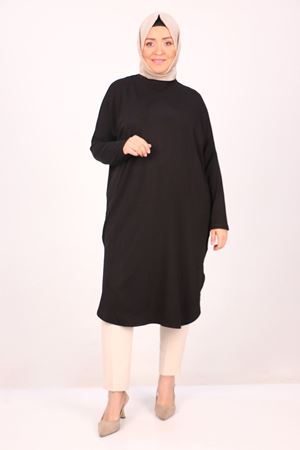 38110  Büyük Beden Düşük Kol Penye Tunik - Siyah