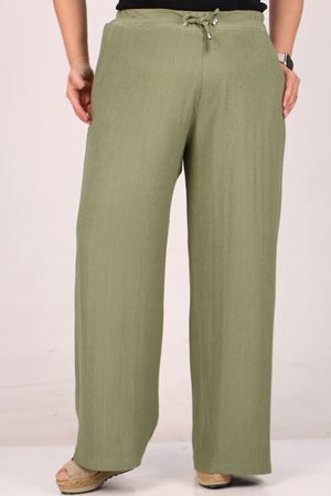 39012 Büyük Beden Bolpaça Bürümcük Pantolon - Haki