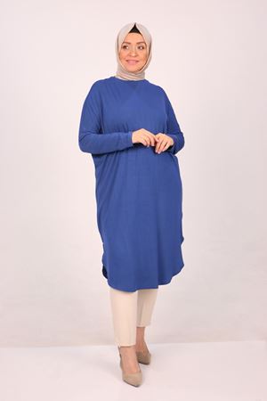 38110  Büyük Beden Düşük Kol Penye Tunik - İndigo
