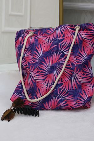 101 Plaj Çantası - Fuşya Yapraklı