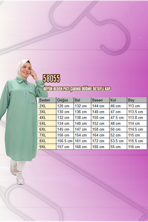 58055 Büyük Beden Yarım Patlı Düğmeli Keten Tunik - Siyah