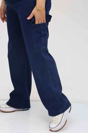49031 Büyük Beden Yan Cepli Kot Pantolon - Lacivert