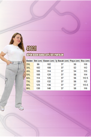 49031 Büyük Beden Yan Cepli Kot Pantolon - Spreyli Lacivert