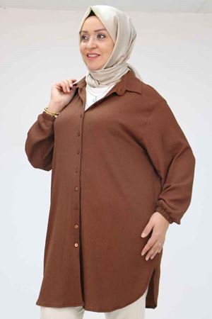 F-58007 Büyük Beden Erkek Yakalı Bürümcük Gömlek - Taba