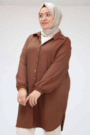 F-58007 Büyük Beden Erkek Yakalı Bürümcük Gömlek - Taba