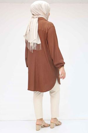 F-58007 Büyük Beden Erkek Yakalı Bürümcük Gömlek - Taba