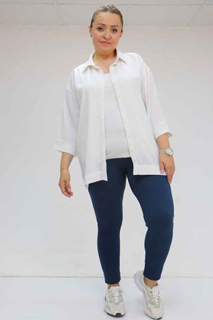 59501 Büyük Beden Penye Tayt - Lacivert