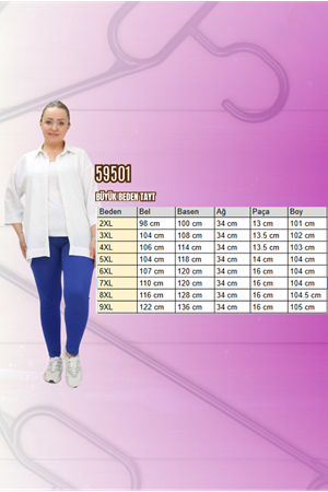 59501 Büyük Beden Penye Tayt - İndigo