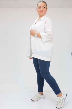 59501 Büyük Beden Penye Tayt - Lacivert