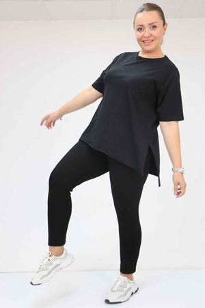 59501 Büyük Beden Penye Tayt - Siyah