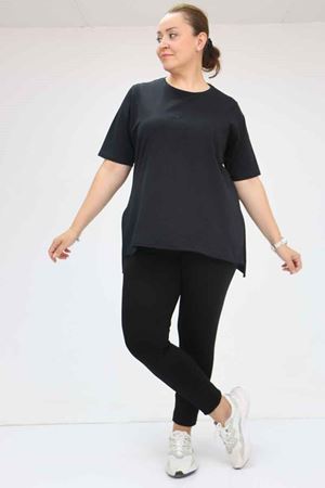 59501 Büyük Beden Penye Tayt - Siyah