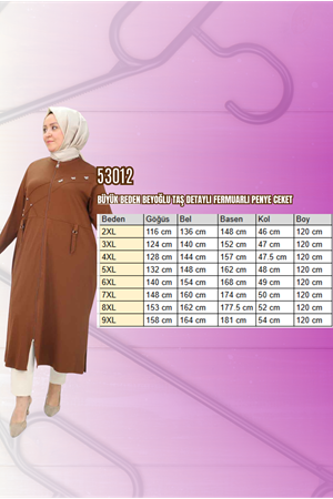 F-53012 Büyük Beden Beyoğlu Taş Detaylı Fermuarlı Penye Ceket - Mor