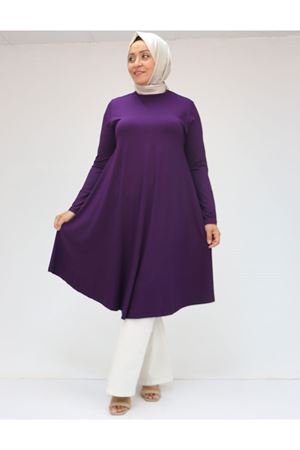 28016 Büyük Beden Mevlana Penye Tunik - Mürdüm