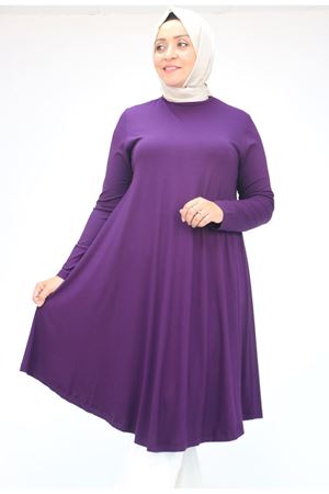 28016 Büyük Beden Mevlana Penye Tunik - Mürdüm