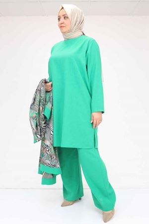 57301 Büyük Beden Farklı Kumaş Kombinli Üçlü Takım - Beneton