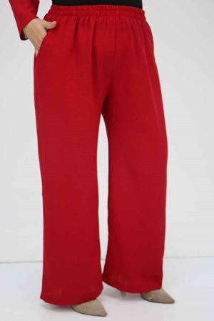 57301 Büyük Beden Farklı Kumaş Kombinli Üçlü Takım - Bordo