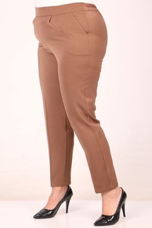 F-49004 Büyük Beden Beli Lastikli Pile Detaylı Aspen Pantolon - Vizon