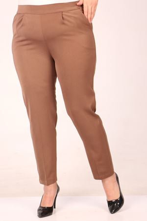 F-49004 Büyük Beden Beli Lastikli Pile Detaylı Aspen Pantolon - Vizon