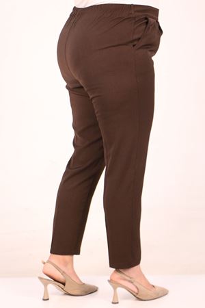 F-49004 Büyük Beden Beli Lastikli Pile Detaylı Aspen Pantolon - Kahverengi