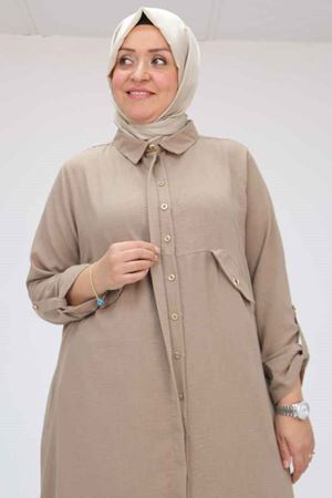 57024 Büyük Beden Erkek Yakalı Önü Patlı Pantolonlu Takım - Vizon