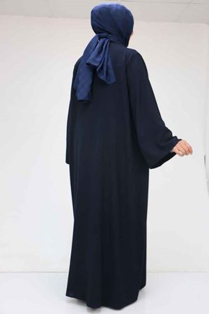 57210 Büyük Beden Renge Renk Garni Detaylı Abaya Takım - Lacivert