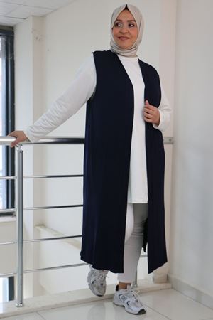 34000 Büyük Beden Penye Giy-Çık Yelek -  Lacivert