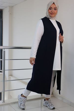 34000 Büyük Beden Penye Giy-Çık Yelek -  Lacivert