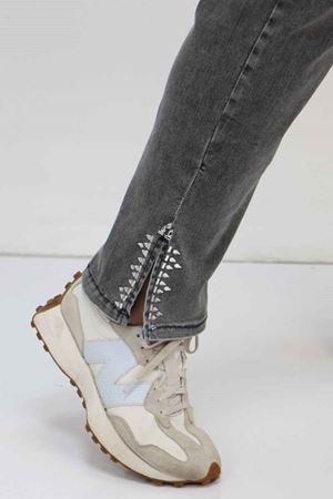 49023 Büyük Beden Arkası Lastikli Kemerli Kot Pantolon - Antrasit