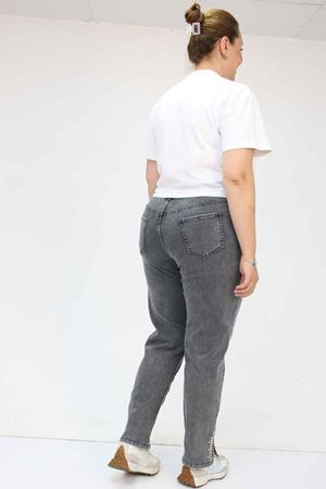 49023 Büyük Beden Arkası Lastikli Kemerli Kot Pantolon - Antrasit