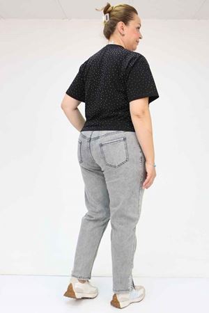 49023 Büyük Beden Arkası Lastikli Kemerli Kot Pantolon - Gri