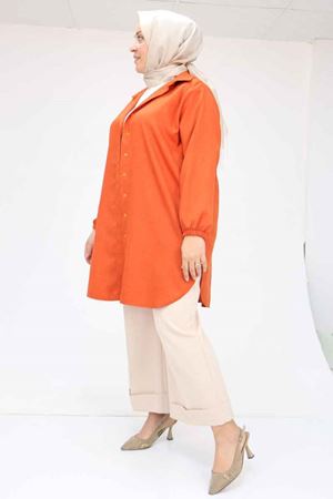 58068 Büyük Beden Erkek Yakalı Gömlek - Kiremit Kırçıllı