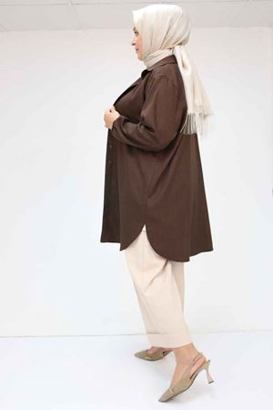 58068 Büyük Beden Erkek Yakalı Gömlek - Kahve Kırçıllı