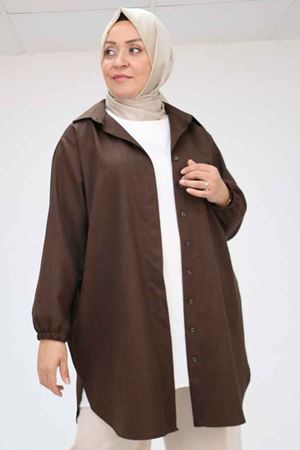 58068 Büyük Beden Erkek Yakalı Gömlek - Kahve Kırçıllı