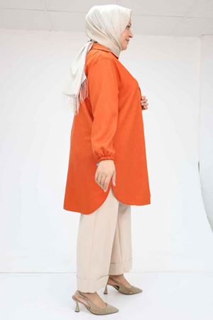 58068 Büyük Beden Erkek Yakalı Gömlek - Kiremit Kırçıllı