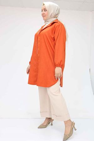 58068 Büyük Beden Erkek Yakalı Gömlek - Kiremit Kırçıllı