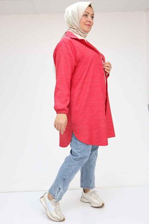 58068 Büyük Beden Erkek Yakalı Gömlek - Kırmızı Kırçıllı