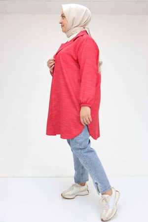 58068 Büyük Beden Erkek Yakalı Gömlek - Kırmızı Kırçıllı