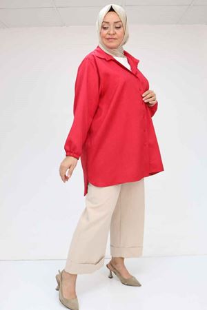 58068 Büyük Beden Erkek Yakalı Gömlek - Kırmızı