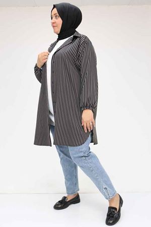 58068 Büyük Beden Erkek Yakalı Gömlek - Çizgili Siyah